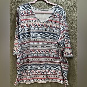 Woman Within Multicolor Striped Floral V-Neck Top